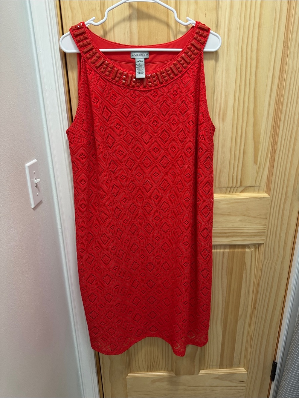 Catherines Red Beaded Crochet Shift Dress